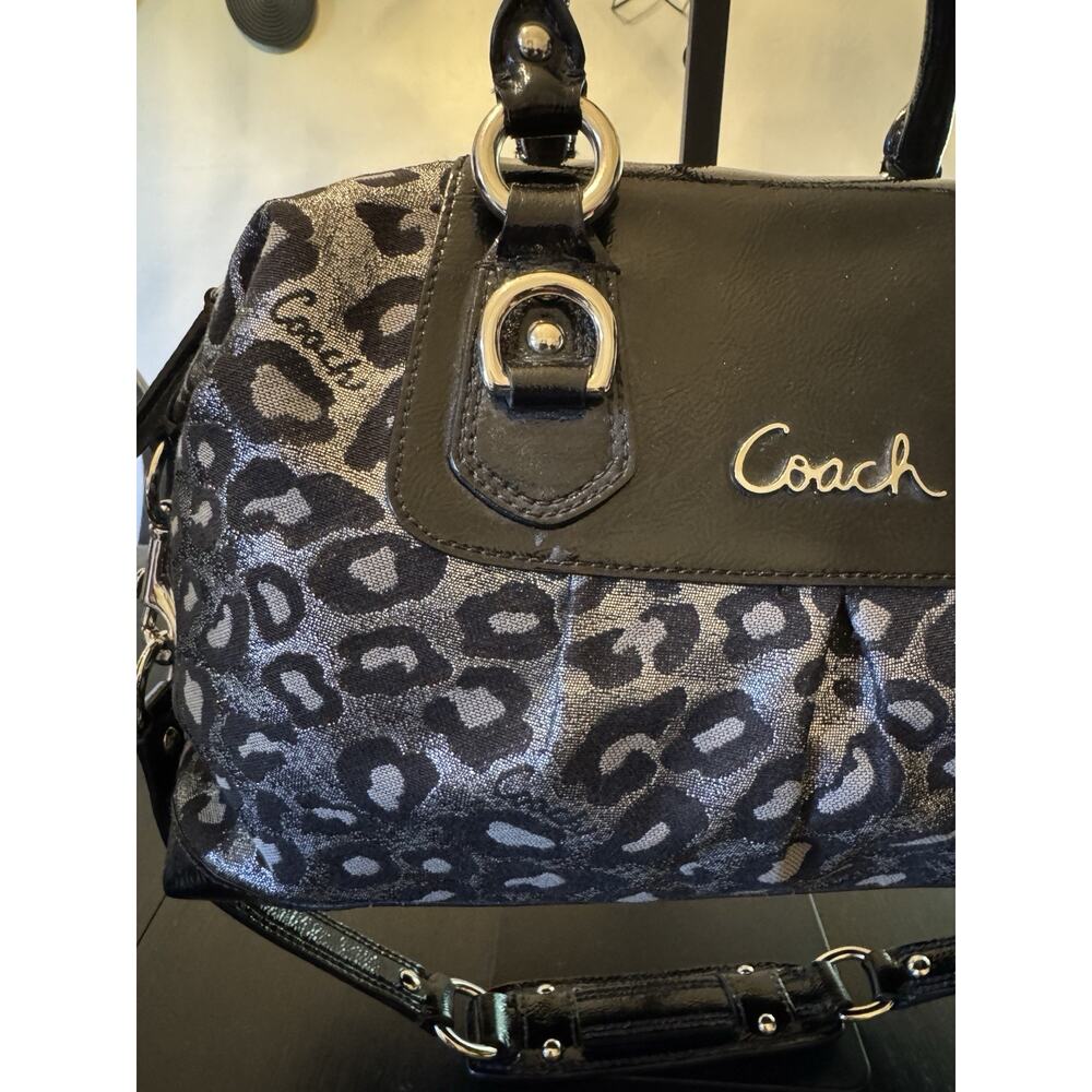 Coach Ashley Ocelot Lurex Satchel Handbag Metallic Silver Black F15520 Y2K - Picture 3 of 12